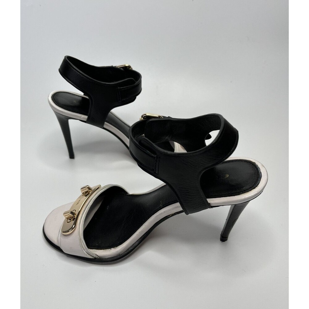 COACH Designer Sandals Ilana Heel White Black Leather Sz 5 Women - Picture 7 of 10